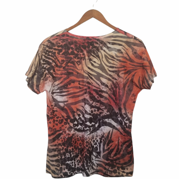 Breckenridge Petite, Blouse Animal print browns, with gold studs - Size PM - Picture 2 of 5